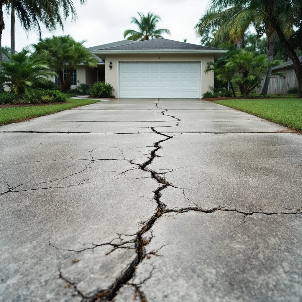 Before: cracked concrete driveway in Tampa